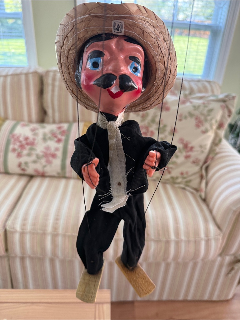 Vintage Mexican Folk Art String Marionette Puppet - Charro, Vaquero, Bandito